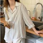 Long-sleeve Striped Shirt / Plain Camisole Top