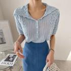Collared Buttoned Pointelle-knit Top