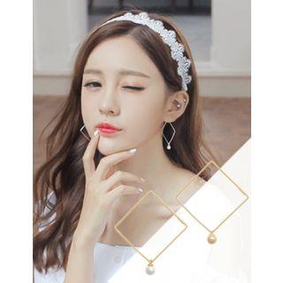 Faux-pearl Square-hoop Earrings
