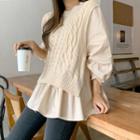 Inset Vest Puff-sleeve Flared Blouse