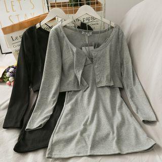 Set: Light Cardigan + Sleeveless Halter Mini Dress