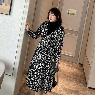 High-neck Patterned Panel Dress