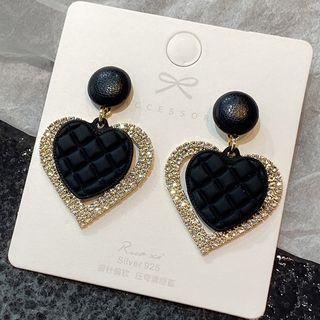 Heart Drop Ear Stud 1 Pair - Gold & Black - One Size