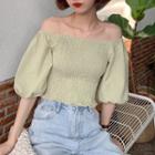 Elbow-sleeve Smocked Blouse