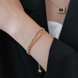 Rhinestone Bead Bracelet Gold - One Size