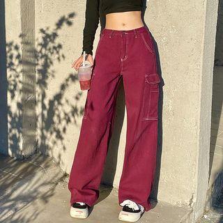 High-waist Stitched Print Straight Leg Pants