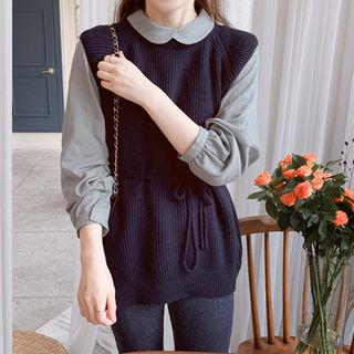 Dip-back Rib-knit Vest With Sash