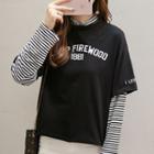 Mock Two-piece Lettering Striped T-shirt