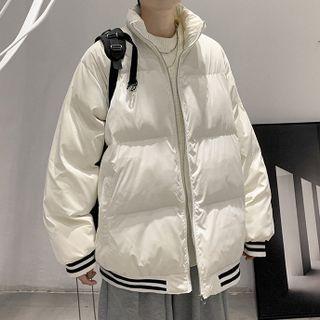 Stand-collar Striped Trim Padded Coat