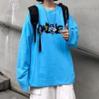 Lettering Velcro Long-sleeve Round Neck T-shirt