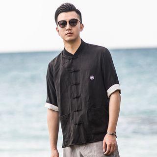 Chinese-style Frog-button Elbow-sleeved Shirt
