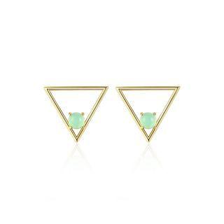 Sterling Silver Plated Gold Simple Temperament Hollow Geometric Triangle Stud Earrings With Green Opal Golden - One Size