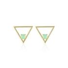 Sterling Silver Plated Gold Simple Temperament Hollow Geometric Triangle Stud Earrings With Green Opal Golden - One Size