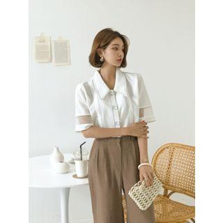 Mesh-sleeve Stitched Blouse