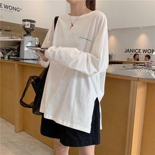 Lettering Plain Long-sleeve Top