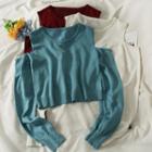 Cutout-shoulder Slim-fit Crop Knit Top In 5 Colors