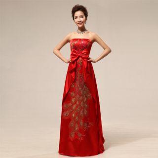 Embroidered Strapless Wedding Dress