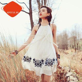 Embroidered Halter Dress