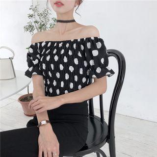 Polka Dot Off-shoulder Short-sleeve Top