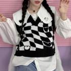 Checkered Heart Print Sweater Vest