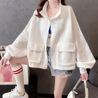 Long-sleeve Embroidered Lettering Zip Jacket