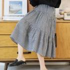 Checked High-waist Midi A-line Skirt Plaid - One Size