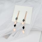 Stainless Steel Rhombus Fringed Earring E9547 - 1 Pair - Rhombus - Black & Rose Gold - One Size