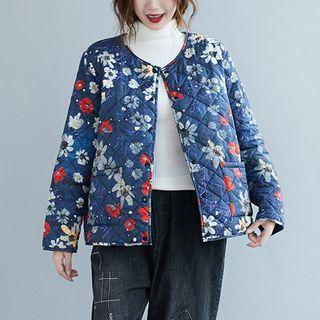Floral Print Quilted Button-up Jacket