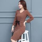 Drawstring Waist V-neck Knit Dress