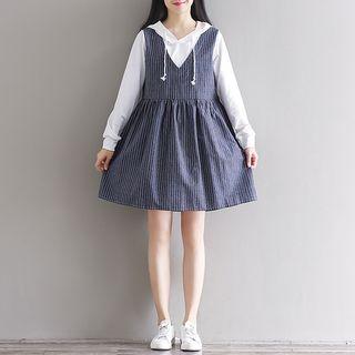 Mock Two-piece Hooded Long-sleeve Dress