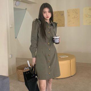 Long-sleeve Ruffle Mini Shirt Dress