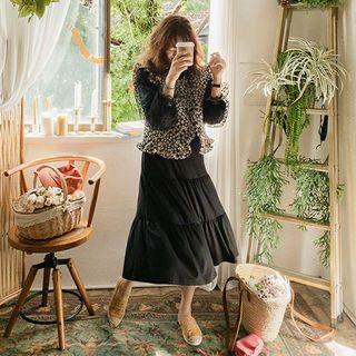 Tulle Overlay Sleeve Tiered Dress