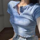 Short-sleeve Tie-dye Drawstring Cropped T-shirt