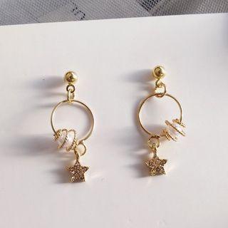 Star Rhinestone Faux Pearl Alloy Dangle Earring