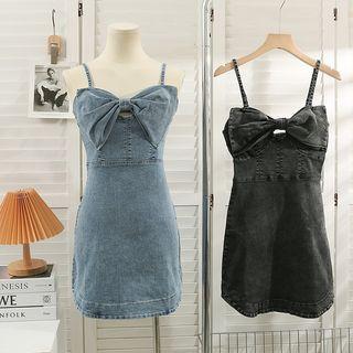 Sleeveless Ribbon Denim Mini Dress