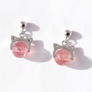 925 Sterling Silver Gemstone Cat Drop Earring 1 Pair - As Shown In Figure - One Size