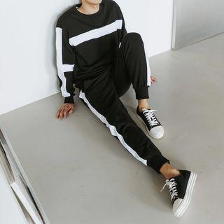 Plus Size Set: Contrast-trim Sweatshirt + Sweatpants