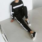 Plus Size Set: Contrast-trim Sweatshirt + Sweatpants