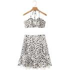 Set: Leopard Print Cropped Camisole Top + Mini A-line Skirt