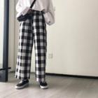 Checked Wide-leg Pants Black - One Size