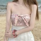 Floral Cropped Bandeau Tank Top Pink - One Size