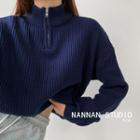 Half-zipper Loose-fit Sweater Navy Blue - One Size