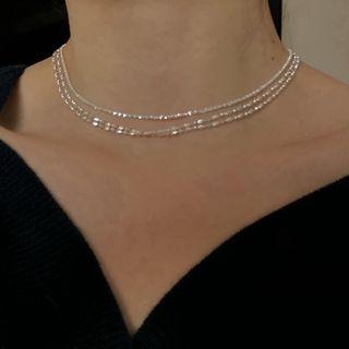 Rhinestone Layered Anklet 1pc - Silver White - One Size