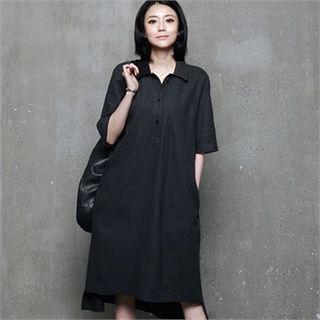 Linen Blend Boxy Midi Shirtdress