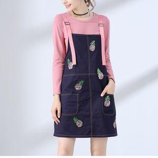 Set: Long-sleeve T-shirt + Sequined Pinafore Dress