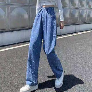 Moon Print Wide Leg Jeans