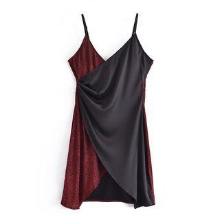 Spaghetti Strap Two-tone Sequined Slit Sheath Dress