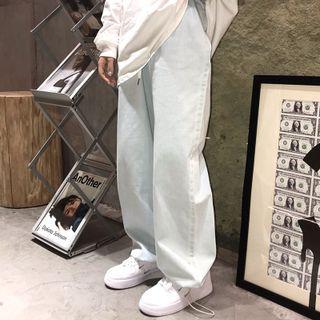 Drawstring Hem Plain Straight Leg Pants