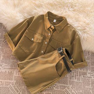 Short-sleeve Plain Shirt / Plain Shorts With Belt