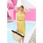Set: Round-neck Sleeveless Top + Wrap-front Skirt